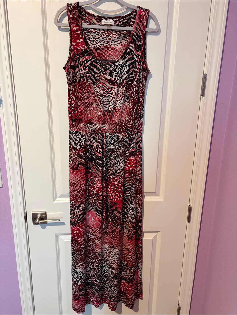 ❤️ Calvin Klein Red and Black Animal Print Sleeveless Maxi Dress. Size 10